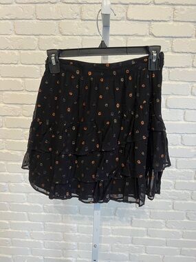 Tiered Black Mini Skirt with Small Floral Print - Allison New York Ariana Mini